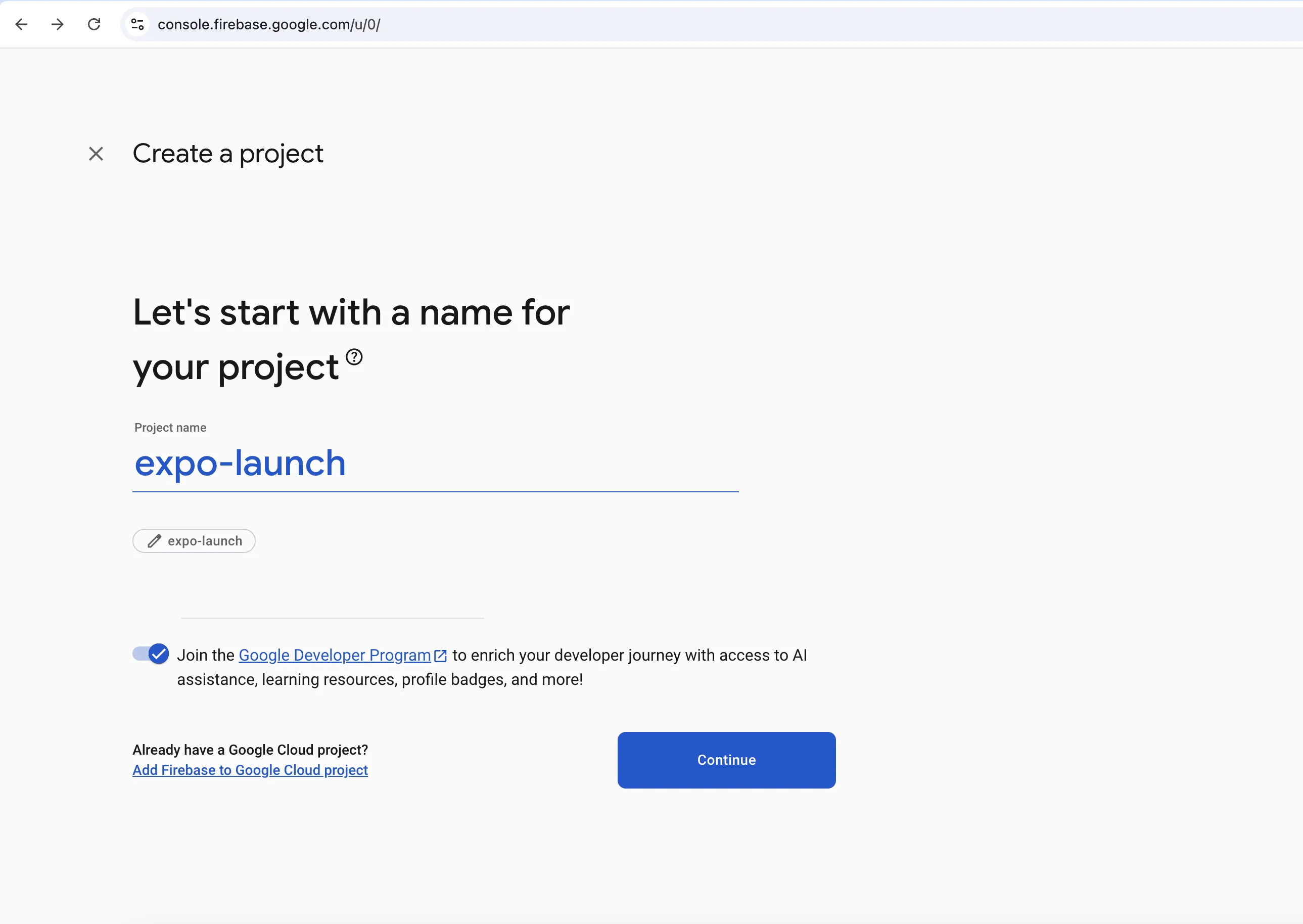 New project button