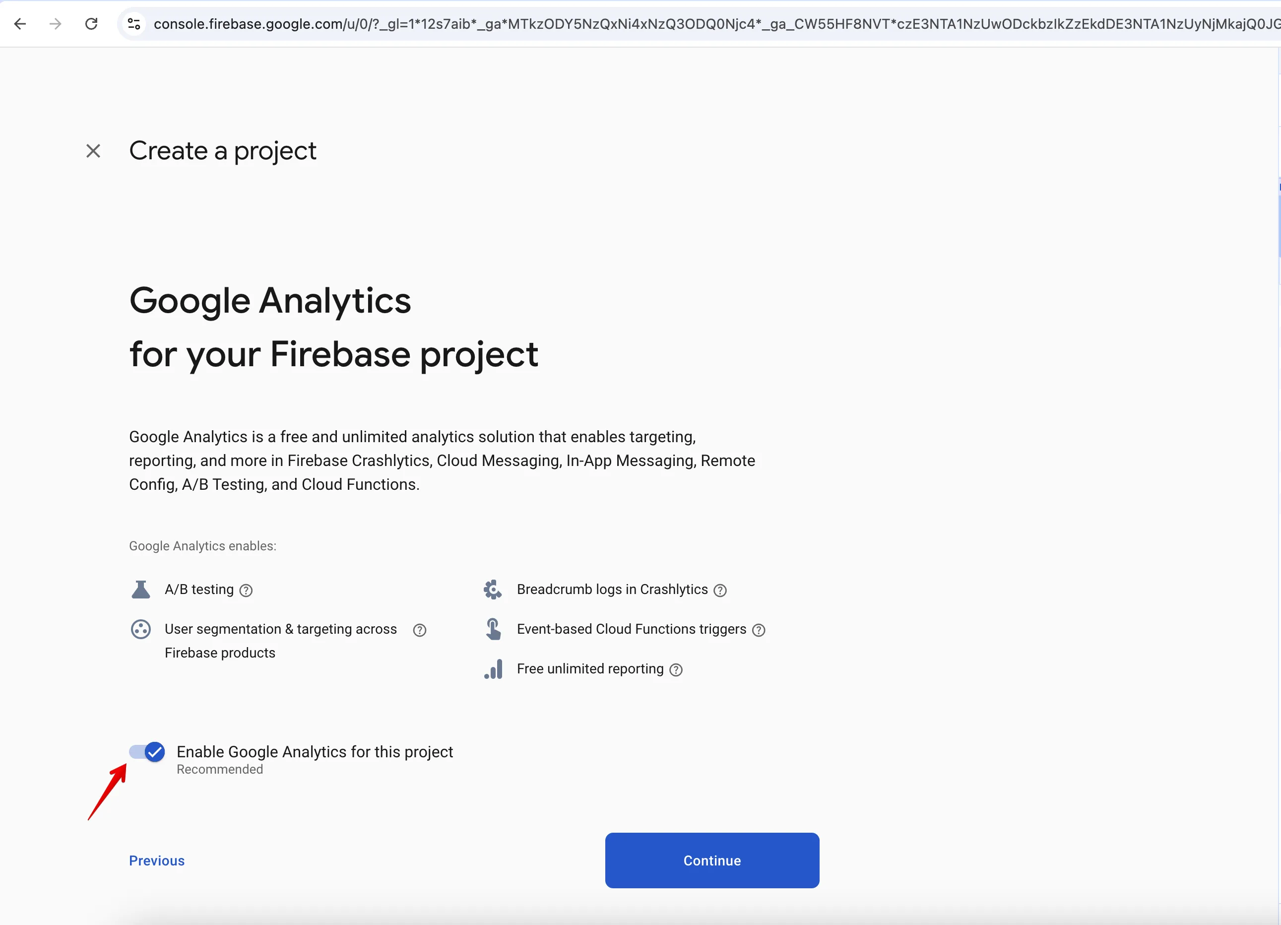 Project setup form