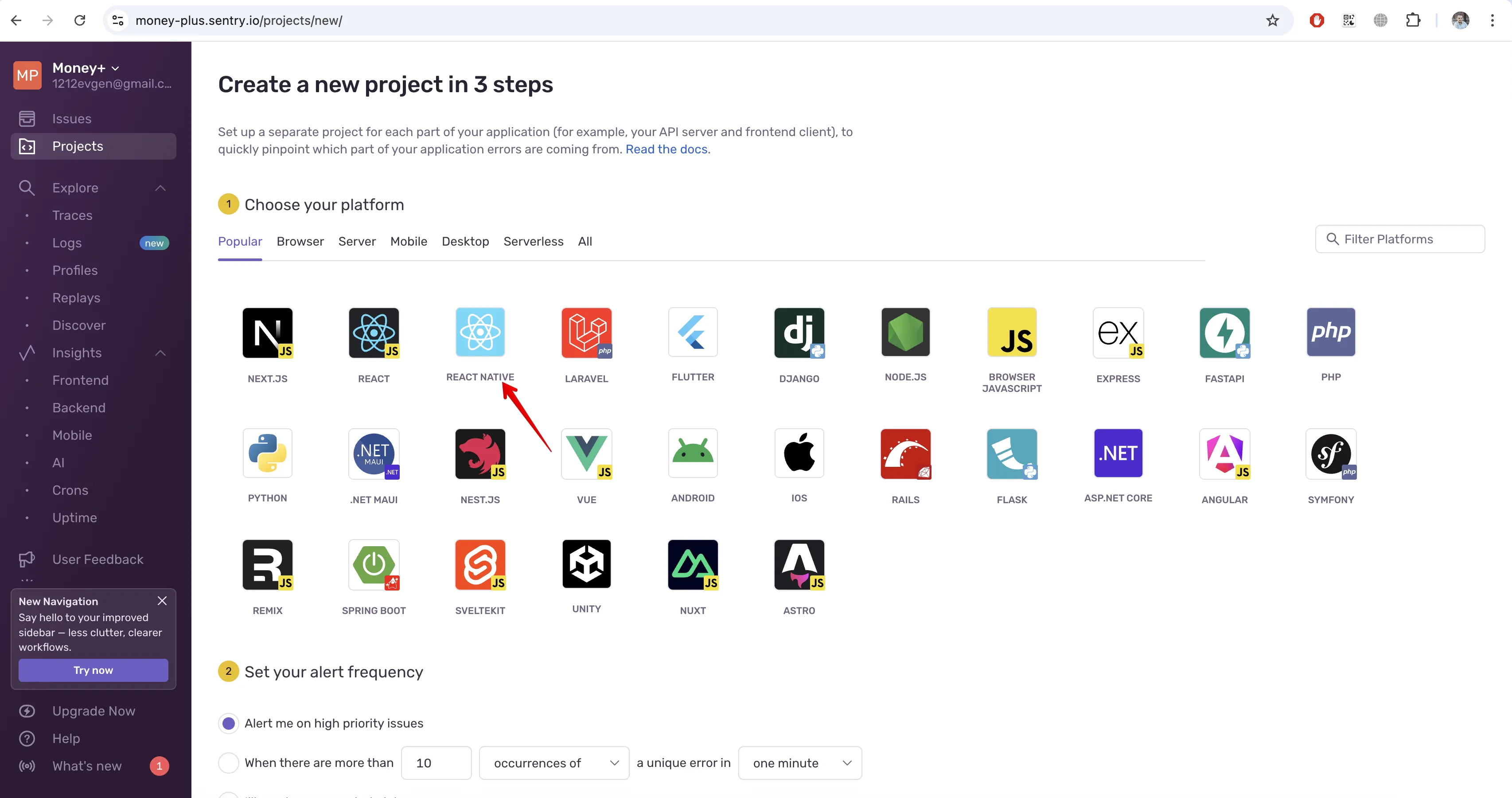 Sentry new projec