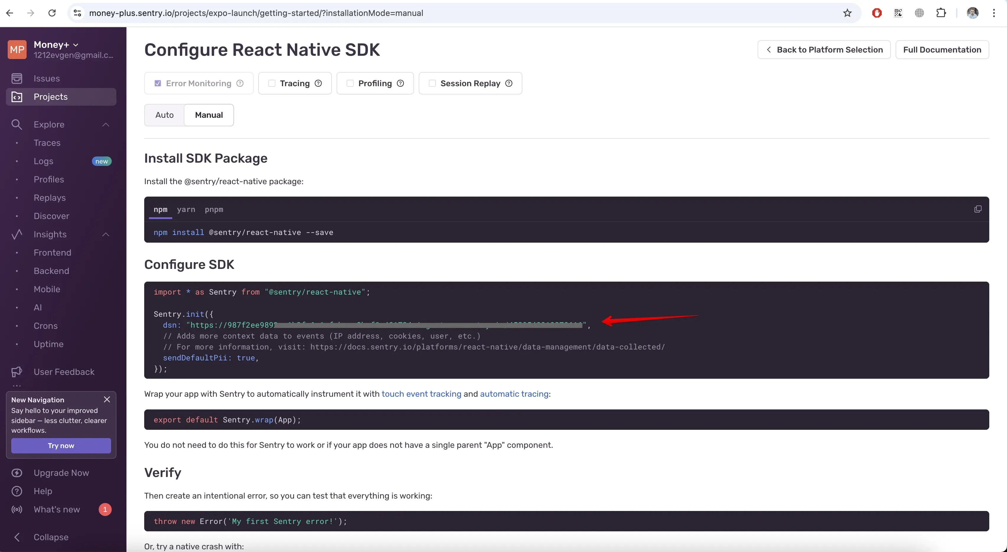 Sentry env config