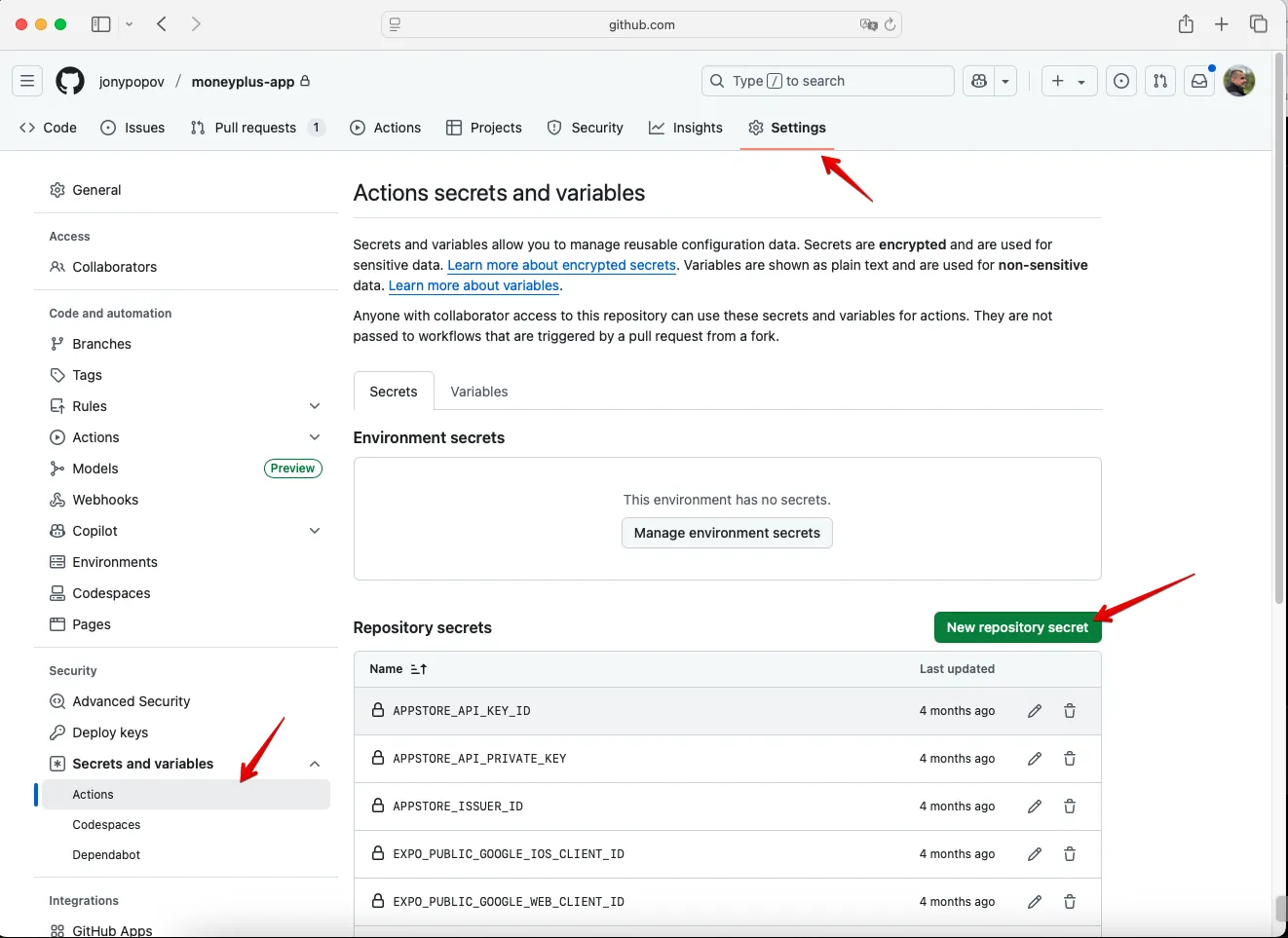 Expolaunch github secrets